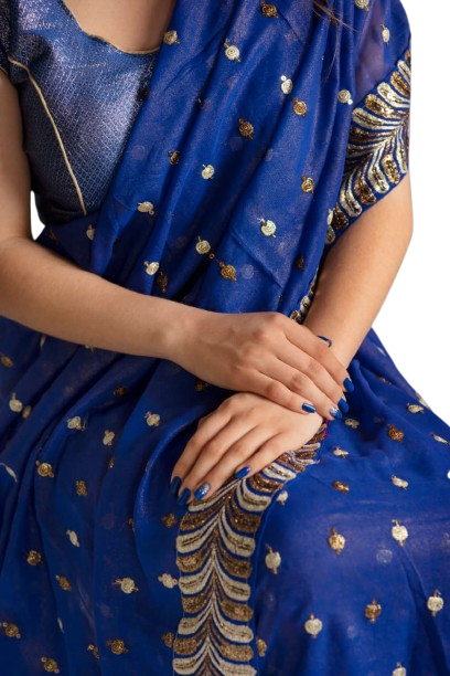 Royal Blue Embroidered Saree